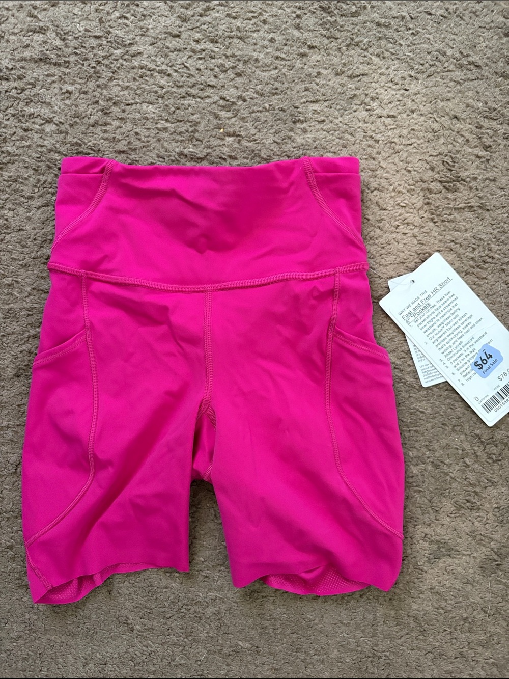 Lululemon Fast & Free 6” with Pockets High-Waist Hot Pink Active Shorts